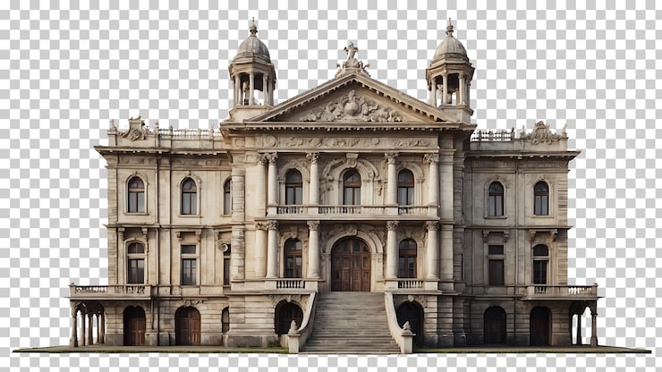 PSD un gran edificio con una gran puerta frontal y dos ventanas
