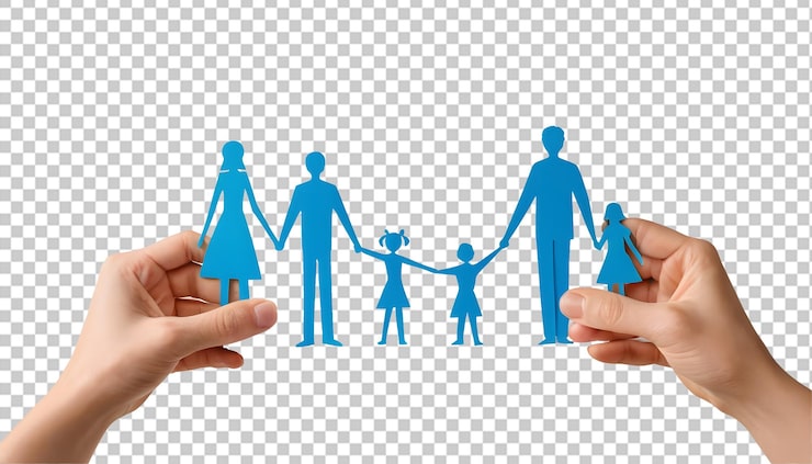 PSD hände halten ausgeschnittene silhouetten einer familie