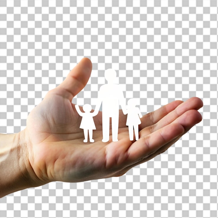 PSD handschutz papier schnitt familienfigur gesundheitsversorgung und versicherung für den schutz der familie konzept