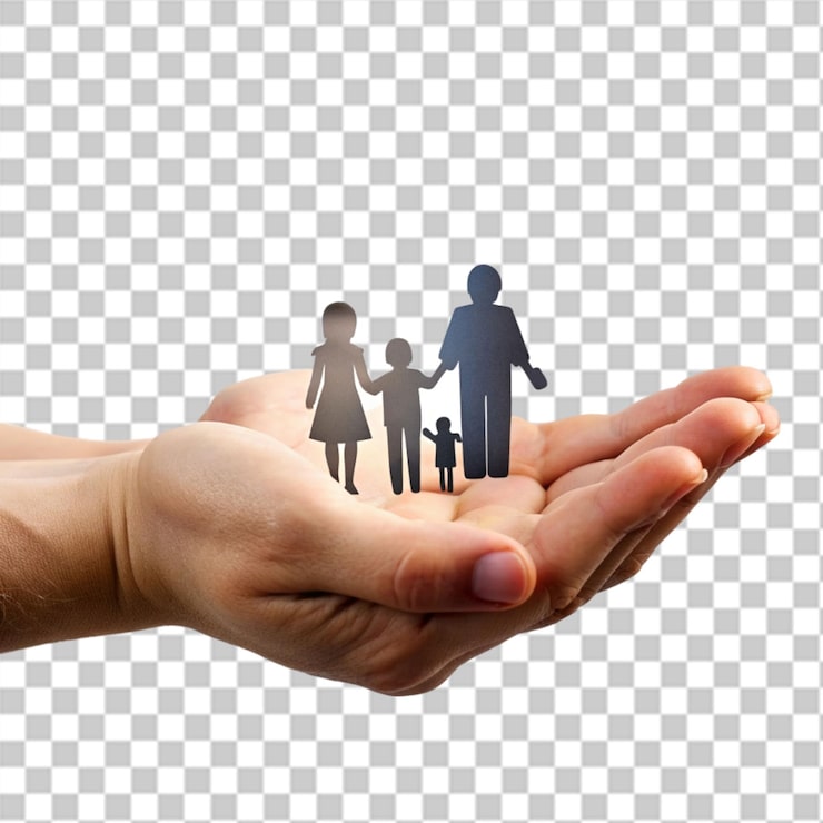 PSD handschutz papier schnitt familienfigur gesundheitsversorgung und versicherung für den schutz der familie konzept
