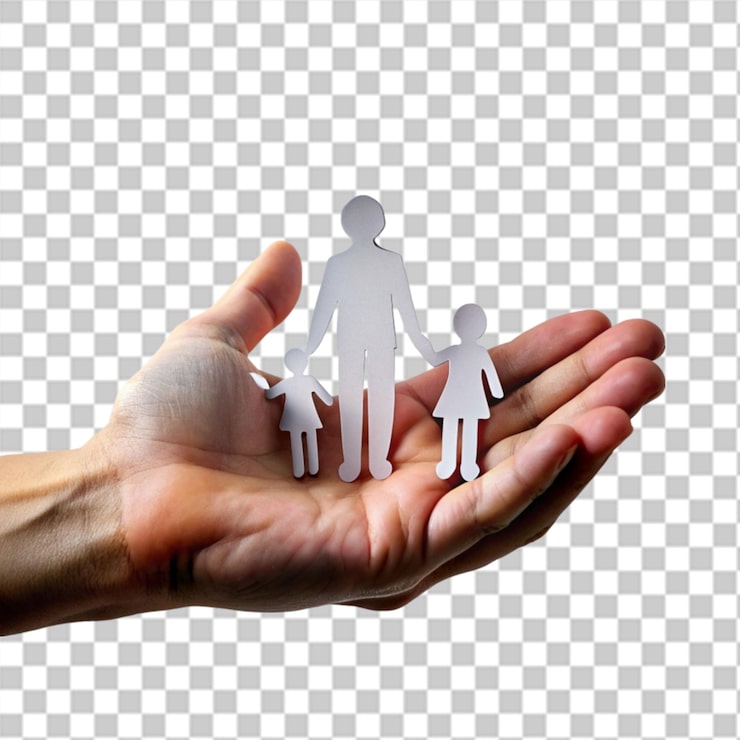 PSD handschutz papier schnitt familienfigur gesundheitsversorgung und versicherung für den schutz der familie konzept