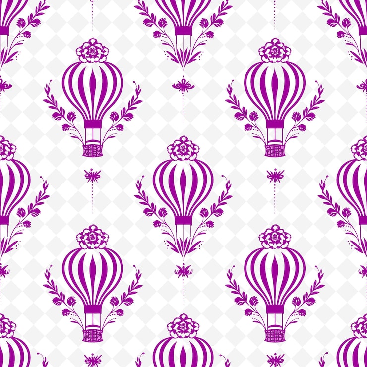 PSD herrschendes blumenmuster mit heißluftballon-ikonen und von der natur inspirierte abstrakte konturkunst