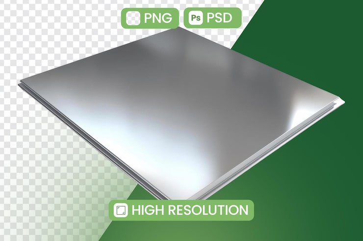 PSD las hojas metálicas plateadas reflejan la luz sobre un fondo verde con efecto de transparencia concepto de diseño moderno