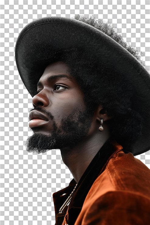 PSD el hombre afro retro solo contra un fondo transparente