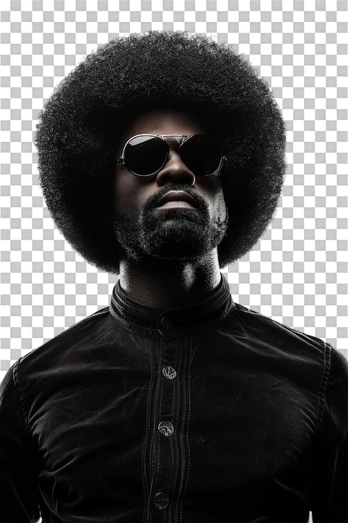 PSD el hombre afro retro solo contra un fondo transparente