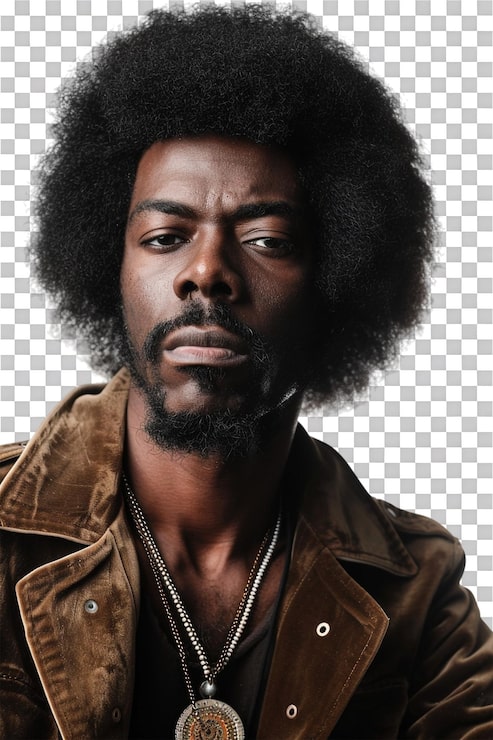 PSD el hombre afro retro solo contra un fondo transparente