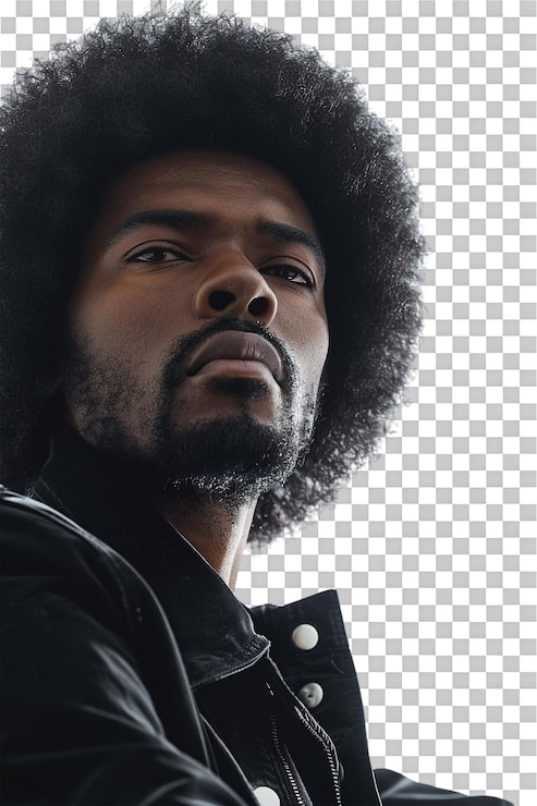PSD el hombre afro retro solo contra un fondo transparente