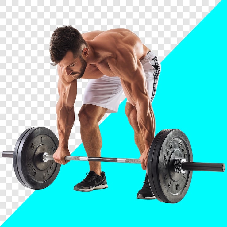 PSD hombre haciendo movimiento de fitness de deadlift fondo transparente