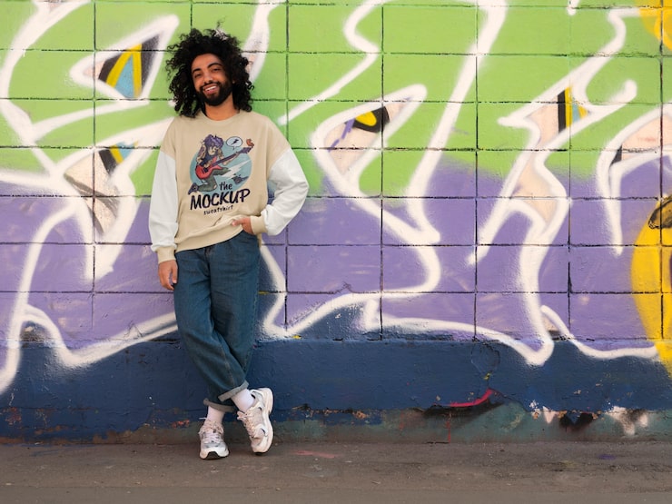 PSD hombre vestido con sudadera de estilo urbano al aire libre