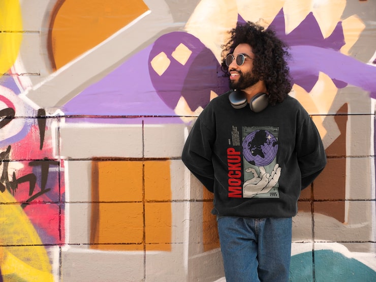 PSD hombre vestido con sudadera de estilo urbano al aire libre
