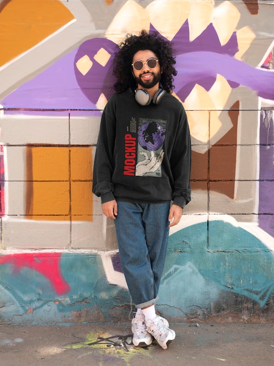 PSD hombre vestido con sudadera de estilo urbano al aire libre