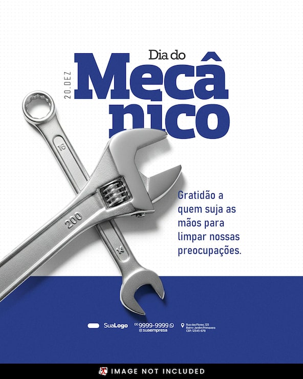PSD homenagem ao dia do mecânico com chaves de boca e mensagem de gratidão.