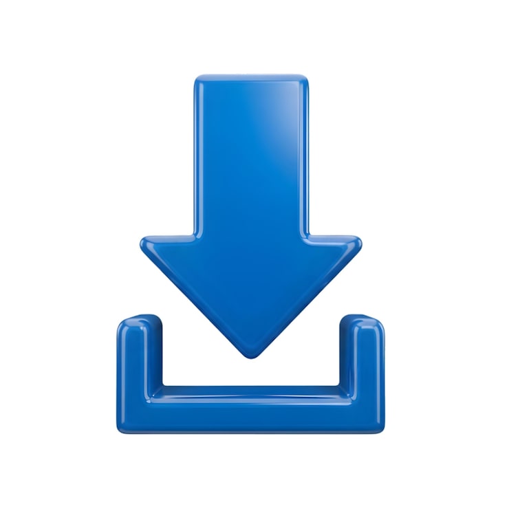 PSD icono de descarga 3d azul brillante