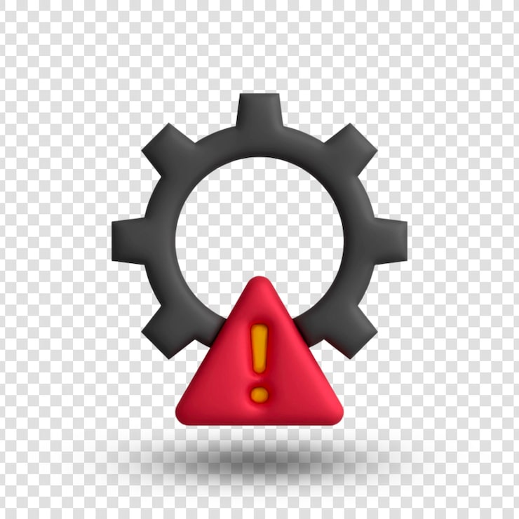 PSD icono de engranaje de error del sistema y signo de exclamación