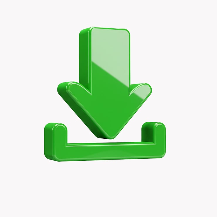 PSD icono de flecha de descarga 3d verde aislado en fondo