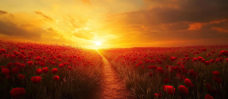 PSD il tramonto su un campo di papaveri