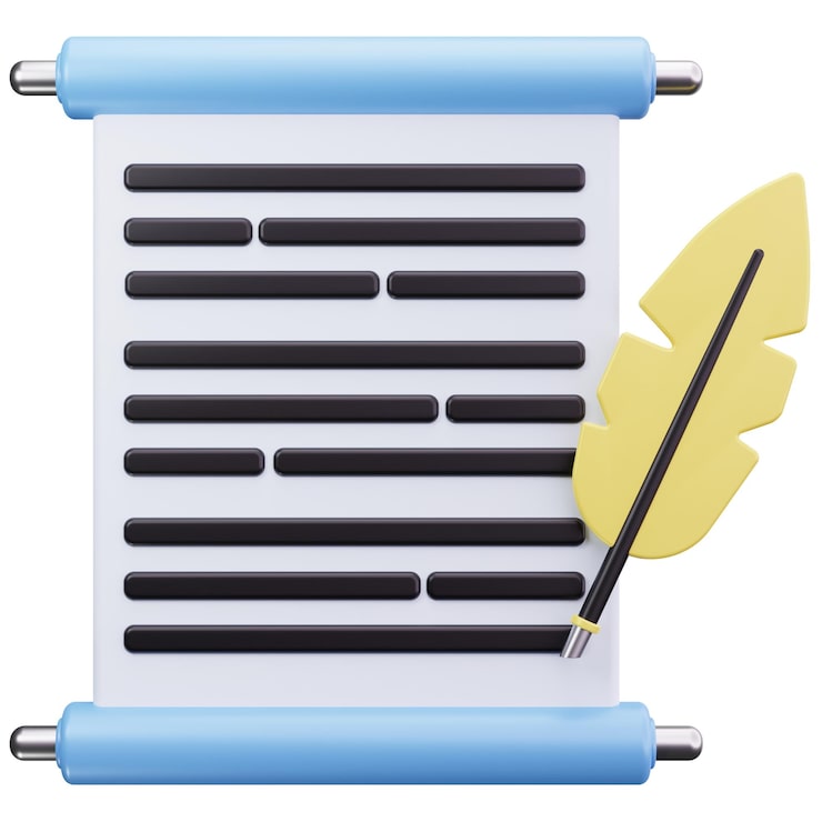 PSD illustration de rouleau 3d et de plume d'oie