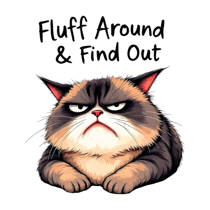 PSD illustrazione divertente di gatto arrabbiato con fluffy text vector clipart
