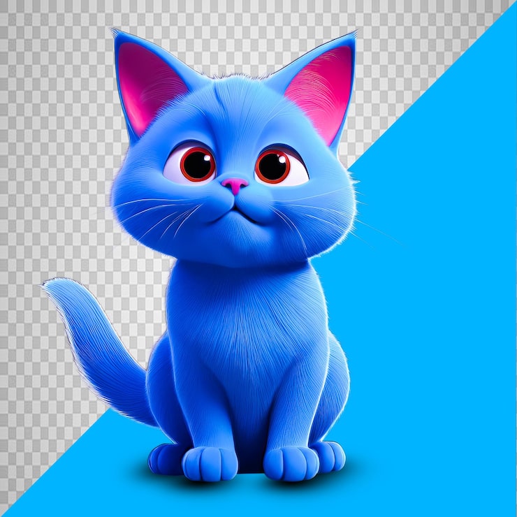 PSD ilustração do adorável gato azul kawaii