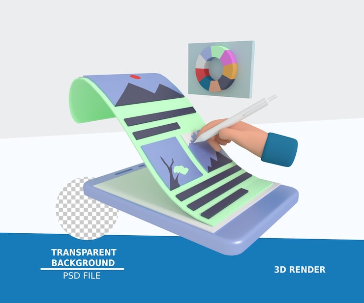 PSD ilustración 3d de la creación de un concepto de diseño de interfaz de usuario en un teléfono inteligente