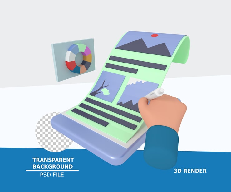 PSD ilustración 3d de la creación de un concepto de diseño de interfaz de usuario en un teléfono inteligente