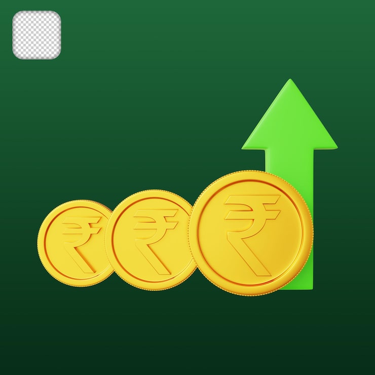 PSD ilustración 3d de deflación de moneda rupia
