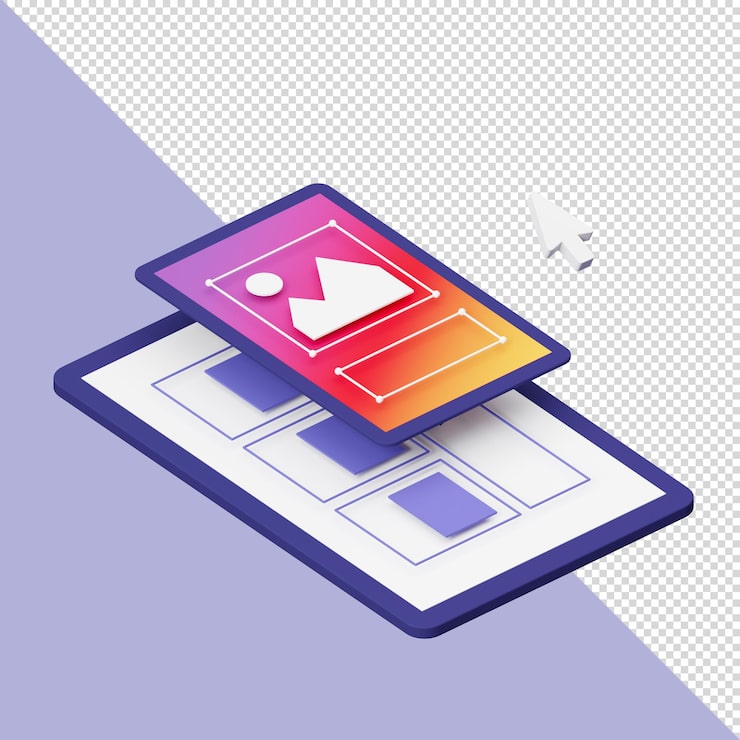 PSD ilustración 3d de dispositivos de tableta para página de inicio o redes sociales