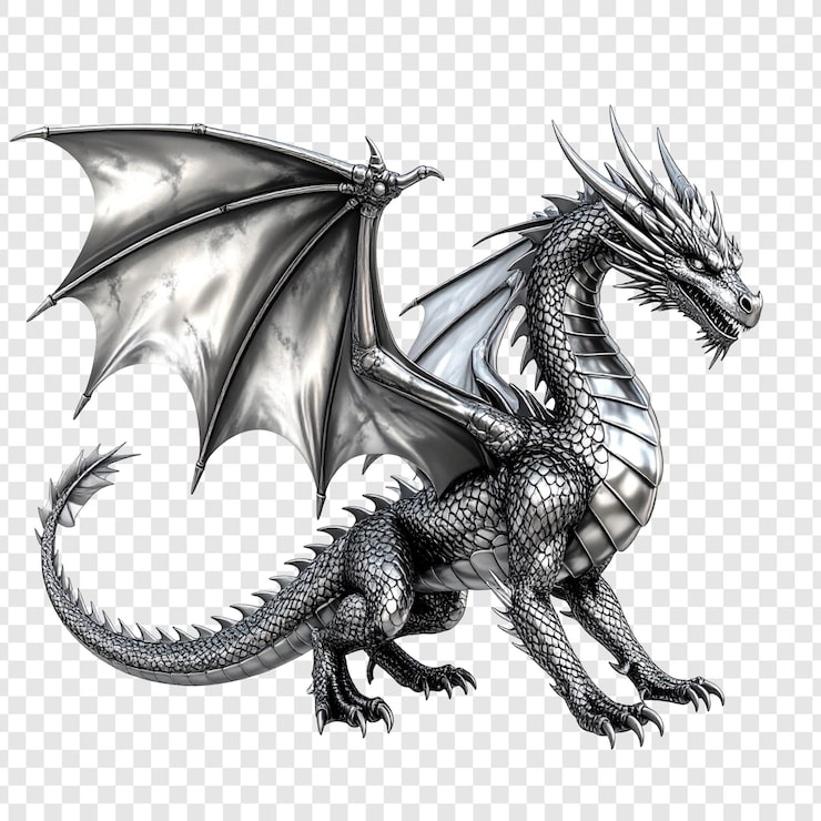 PSD ilustración de dragón gris y blanco