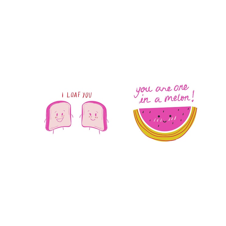 PSD ilustración de juego de palabras de comida linda: pan y sandía