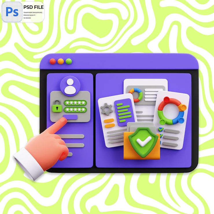 PSD ilustración de seguridad de inicio de sesión 3d render icon aislado png