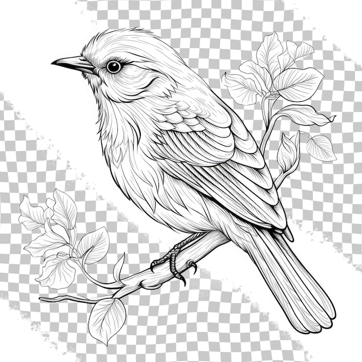 PSD ilustración vectorial de un pájaro en estilo de arte en línea aislado en un fondo transparente