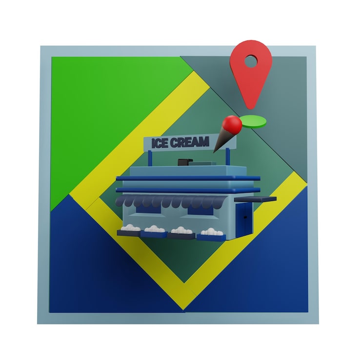 PSD ilustrasi 3d ikon lokasi es krim