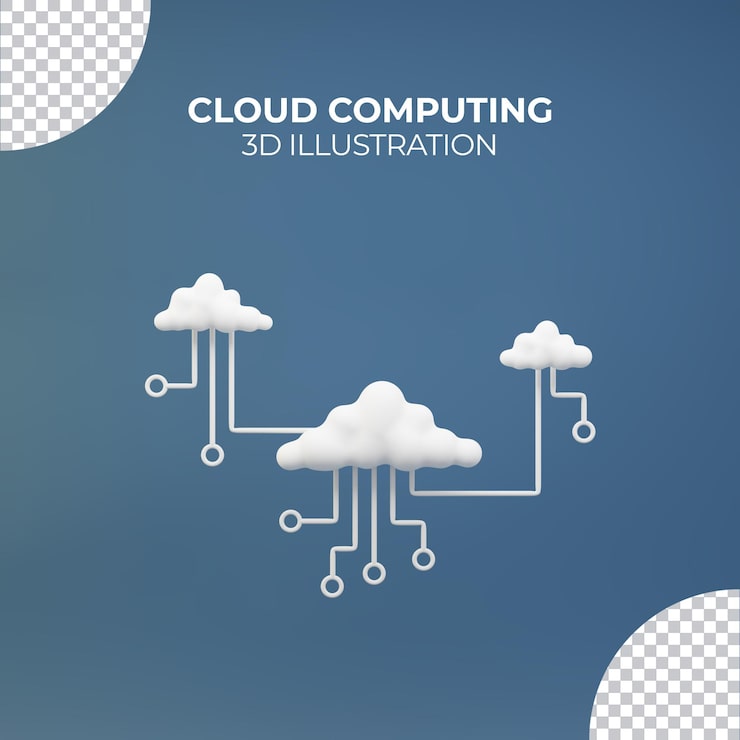 PSD ilustrasi 3d komputasi awan