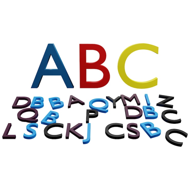 PSD ilustrasi 3d tanda abc dan ikon pensil