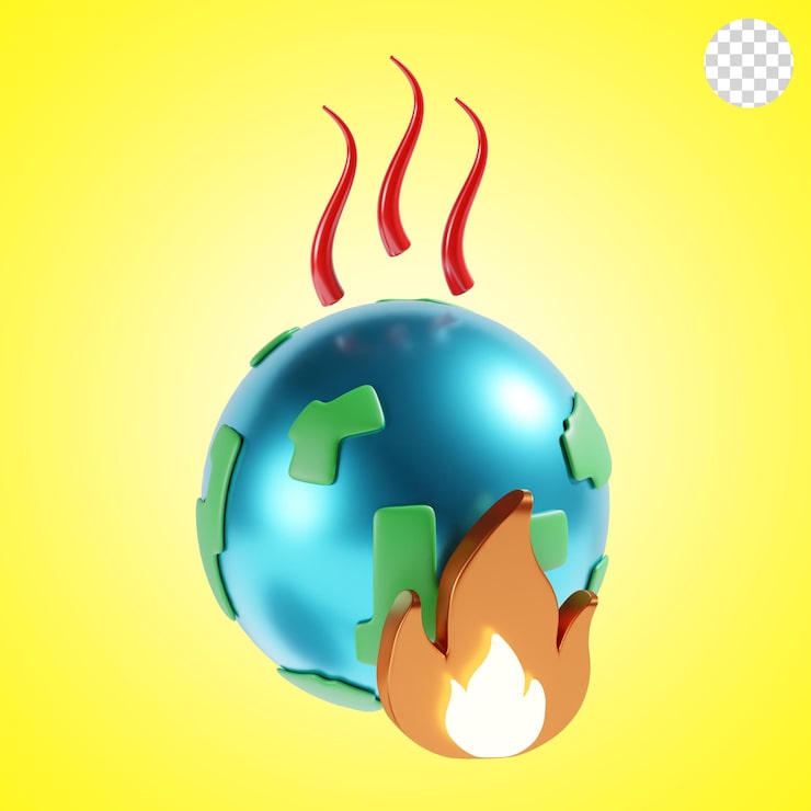 PSD ilustrasi ikon 3d pemanasan global
