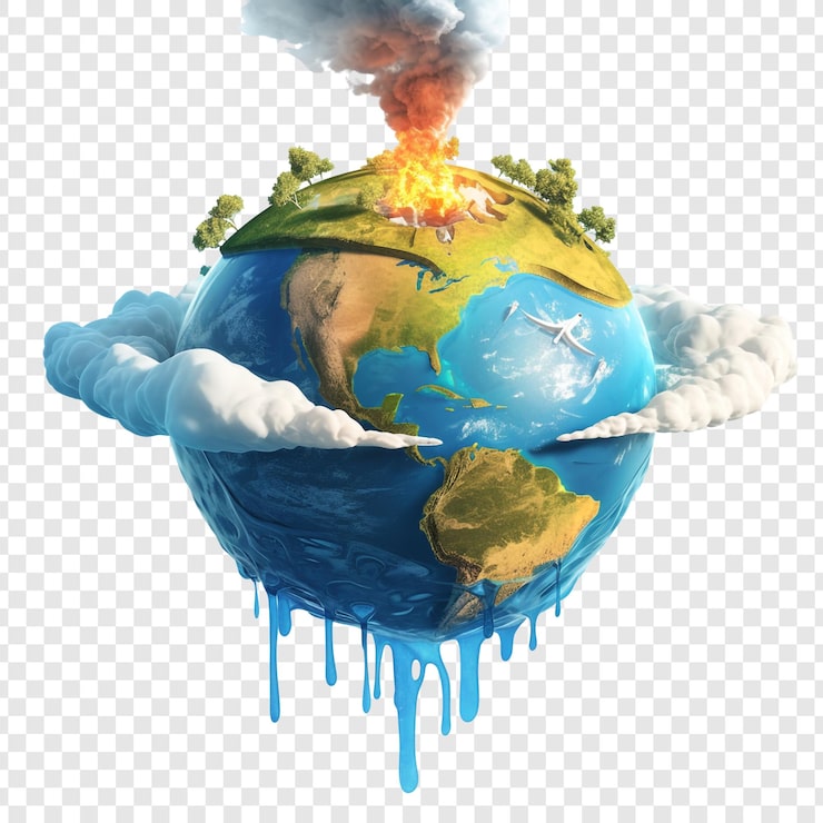 PSD ilustrasi pemanasan global bumi yang mencair