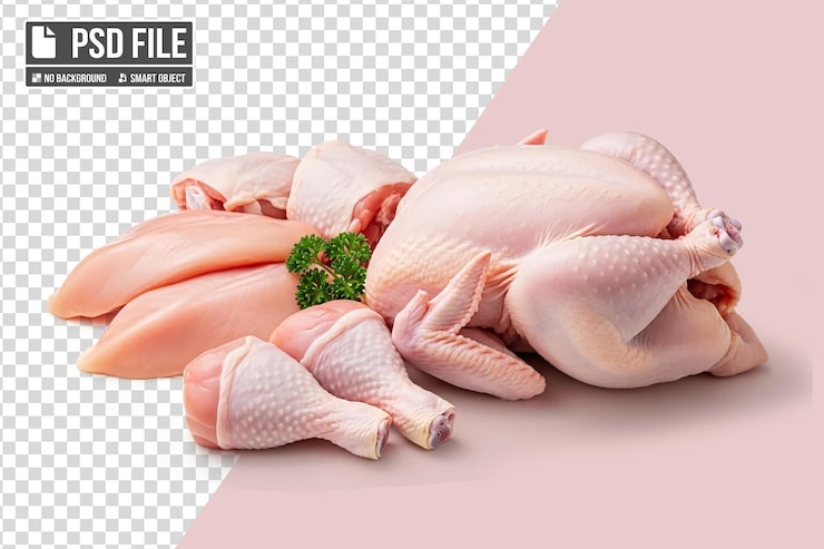 PSD image de viande de poulet et morceaux de poulet sans fond