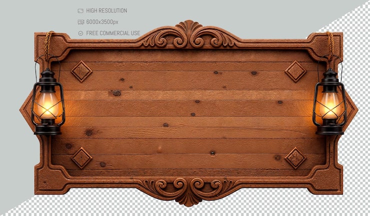 PSD insegna rustica in legno con lanterne placa de madeira rústica com lanternas lamparinas