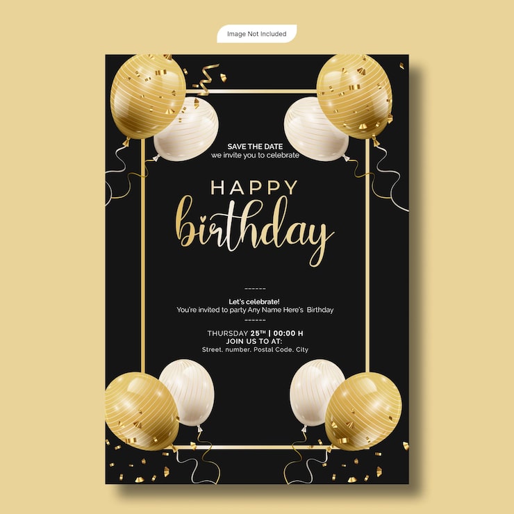 PSD invitación elegante de cumpleaños con globos