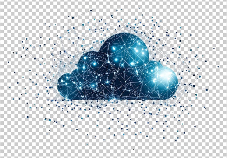 PSD jaringan cloud digital dengan koneksi yang menyala terisolasi pada latar belakang transparan