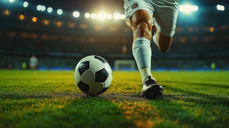 PSD jugador de fútbol pateando la pelota