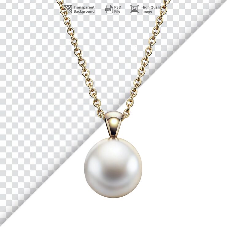 PSD kalung emas elegan dengan liontin mutiara putih