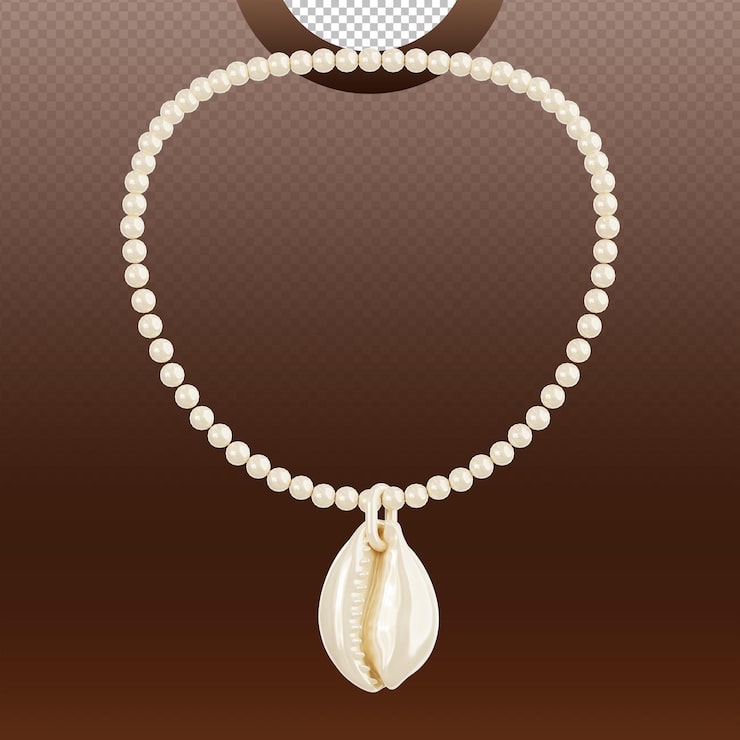 PSD kalung mutiara elegan dengan liontin kerang cowrie.