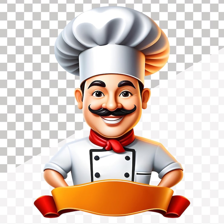 PSD kartun koki dengan logo topi