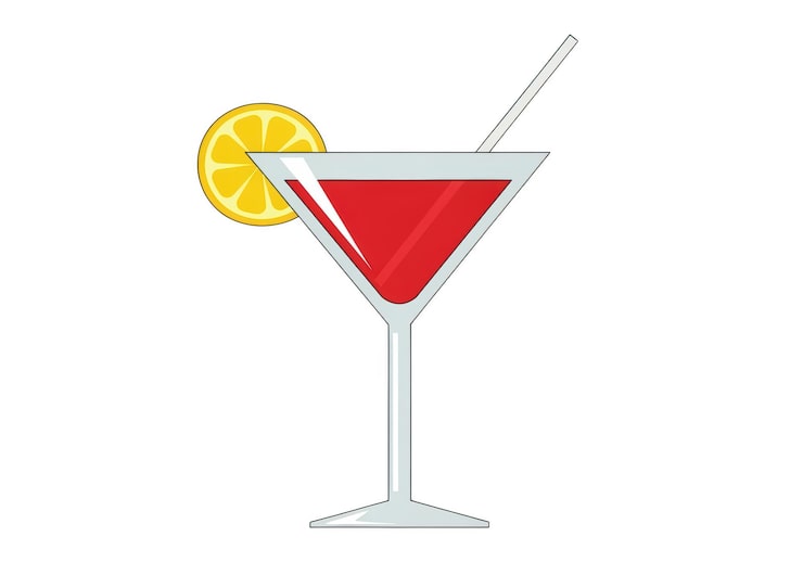 PSD koktail merah dengan hiasan lemon.