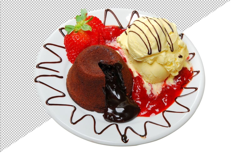 PSD kue cokelat dengan es krim segar