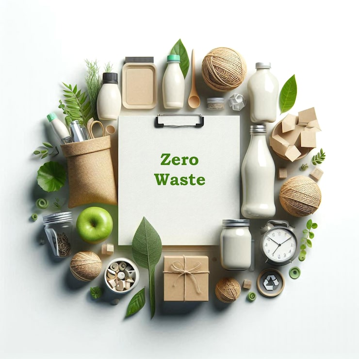 PSD latar belakang hijau dengan tanda bertuliskan 'zero waste waste'