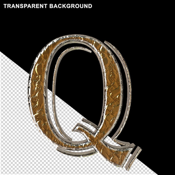 PSD letras de ouro em uma letra de configuração prateada q