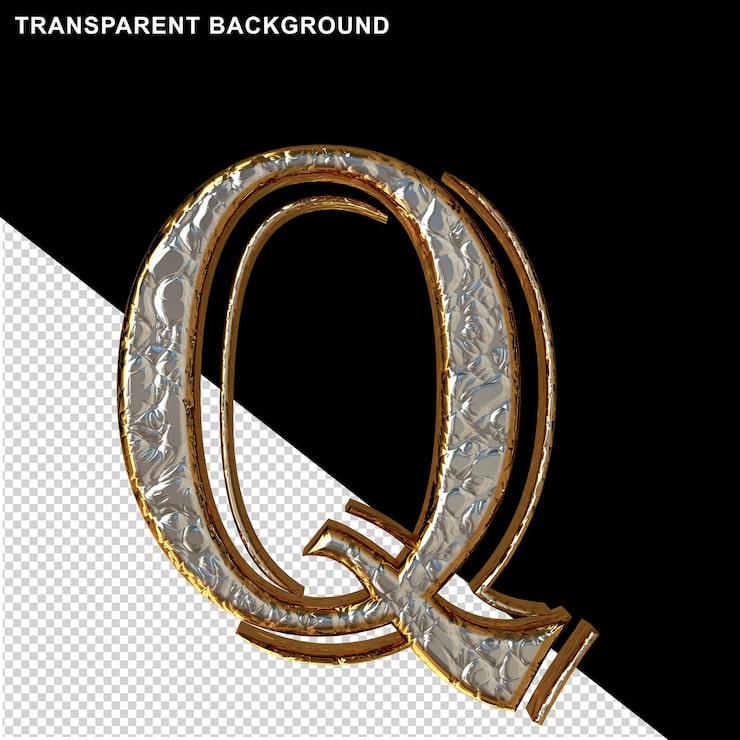 PSD letras de prata em uma letra de moldura de ouro q