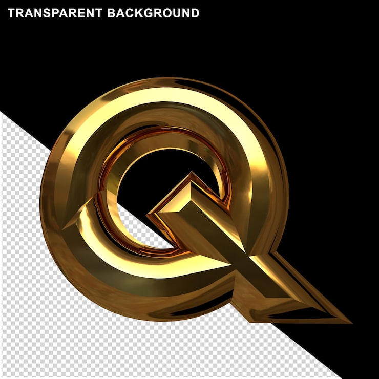 PSD letras em ouro. 3d letra maiúscula q